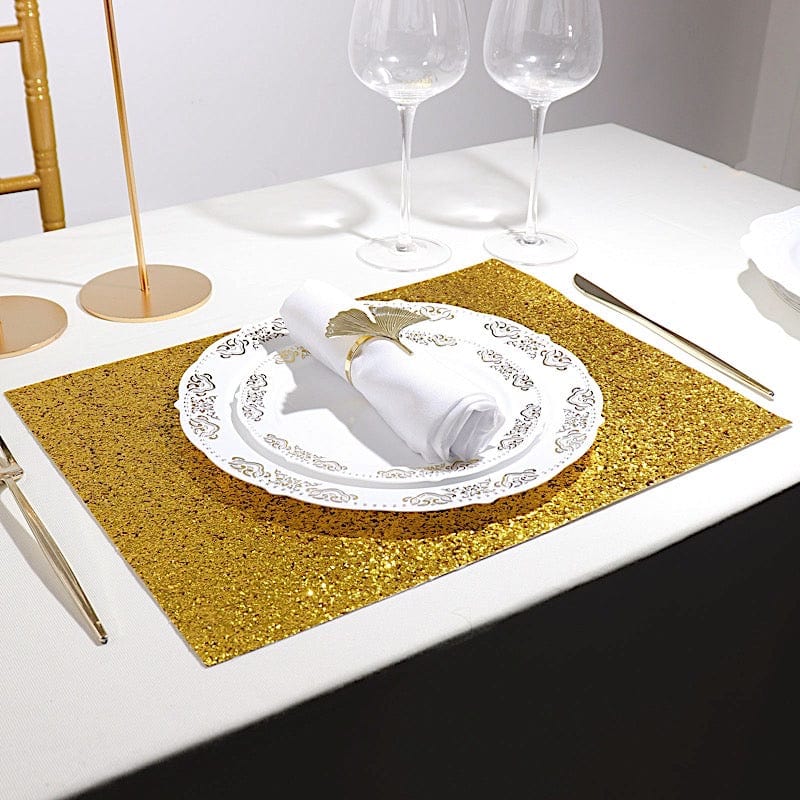 6 pcs 16" Rectangle Glittered Faux Leather Placemats