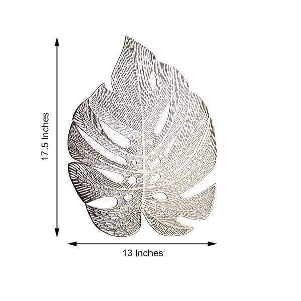 6 pcs 18" Tropical Monstera Leaf Metallic Vinyl Placemats