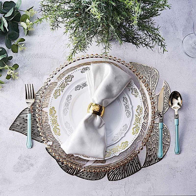 6 pcs 18" Tropical Monstera Leaf Metallic Vinyl Placemats