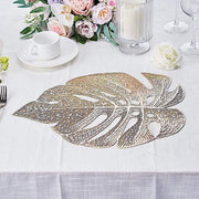 6 pcs 18" Tropical Monstera Leaf Metallic Vinyl Placemats
