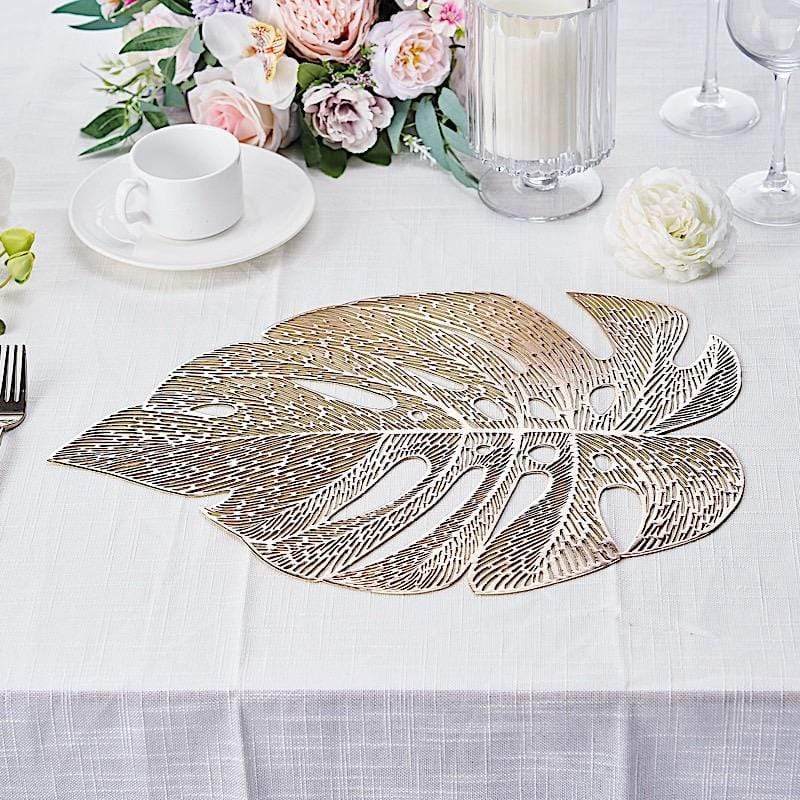 6 pcs 18" Tropical Monstera Leaf Metallic Vinyl Placemats