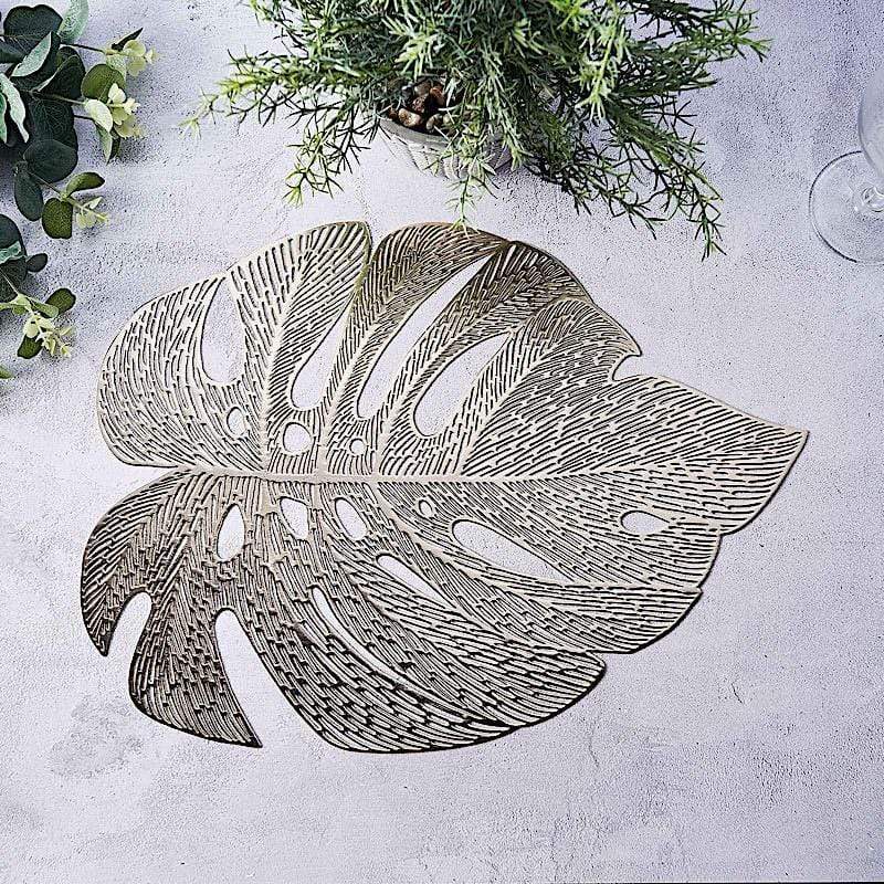 6 pcs 18" Tropical Monstera Leaf Metallic Vinyl Placemats