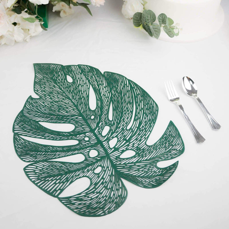 6 pcs 18" Tropical Monstera Leaf Metallic Vinyl Placemats