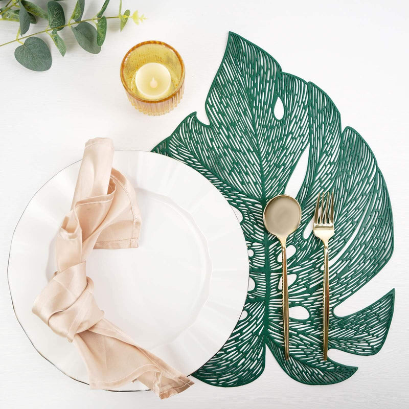 6 pcs 18" Tropical Monstera Leaf Metallic Vinyl Placemats