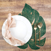 6 pcs 18" Tropical Monstera Leaf Metallic Vinyl Placemats