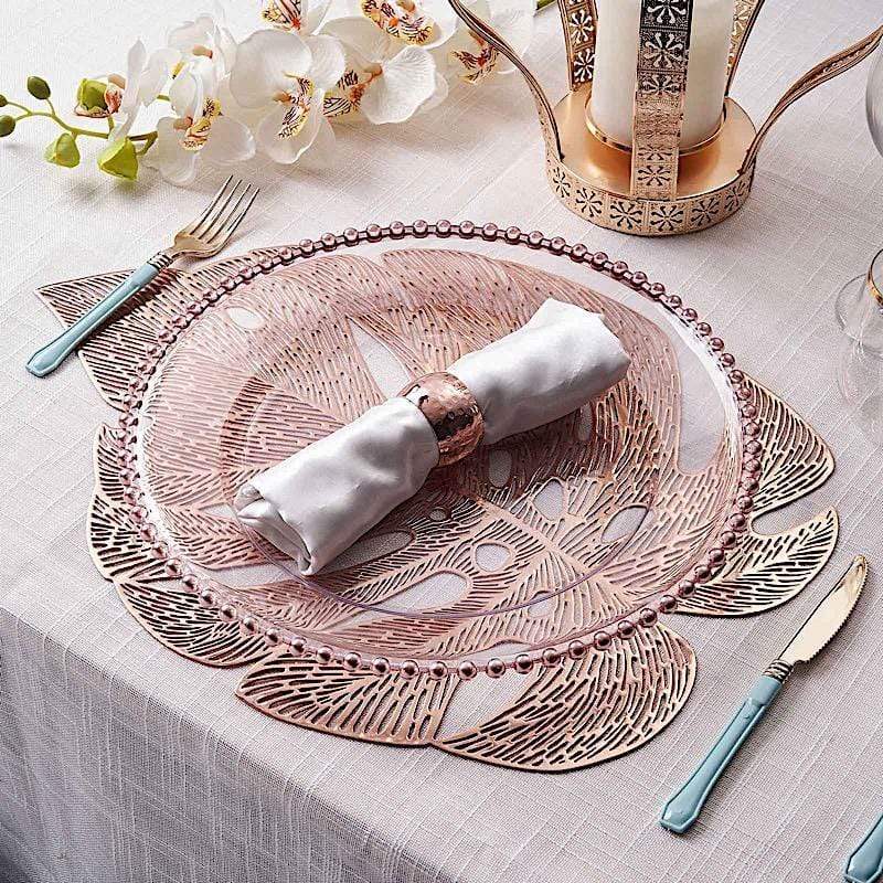 6 pcs 18" Tropical Monstera Leaf Metallic Vinyl Placemats