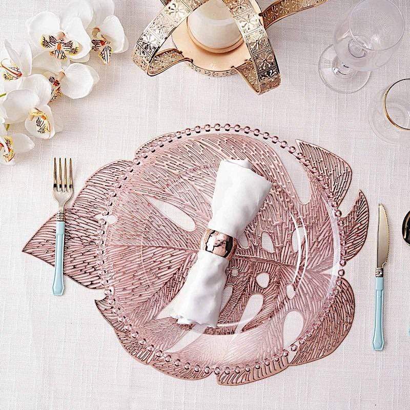 6 pcs 18" Tropical Monstera Leaf Metallic Vinyl Placemats