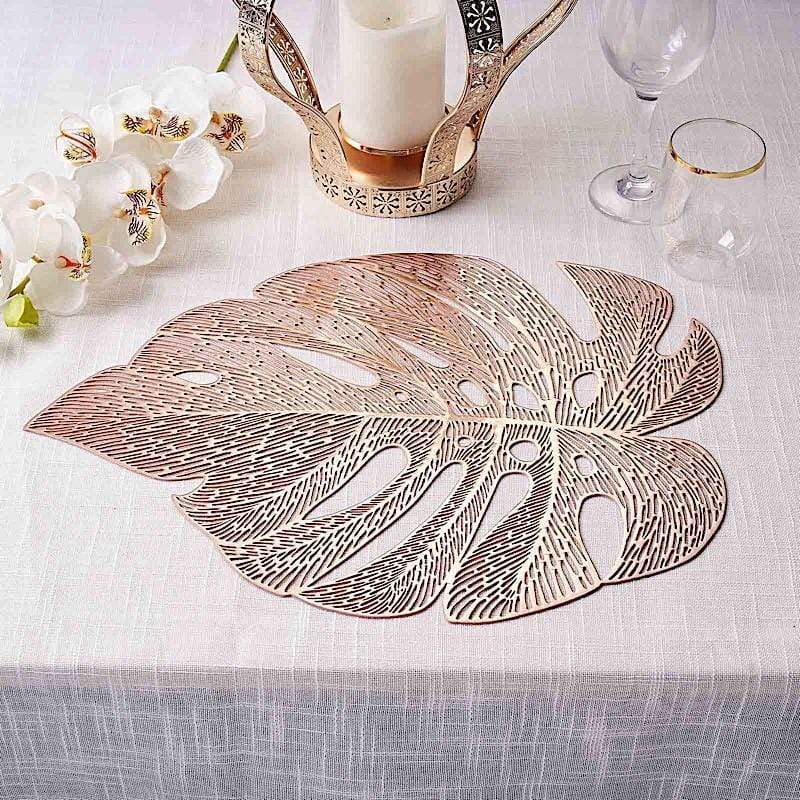 6 pcs 18" Tropical Monstera Leaf Metallic Vinyl Placemats