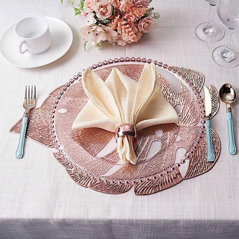 6 pcs 18" Tropical Monstera Leaf Metallic Vinyl Placemats