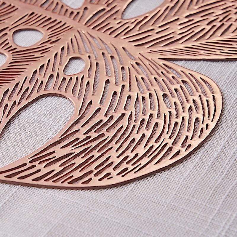 6 pcs 18" Tropical Monstera Leaf Metallic Vinyl Placemats
