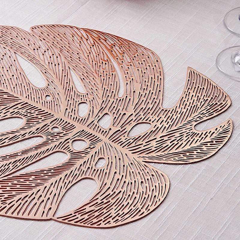 6 pcs 18" Tropical Monstera Leaf Metallic Vinyl Placemats