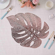 6 pcs 18" Tropical Monstera Leaf Metallic Vinyl Placemats