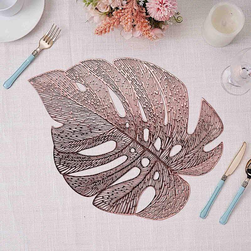 6 pcs 18" Tropical Monstera Leaf Metallic Vinyl Placemats