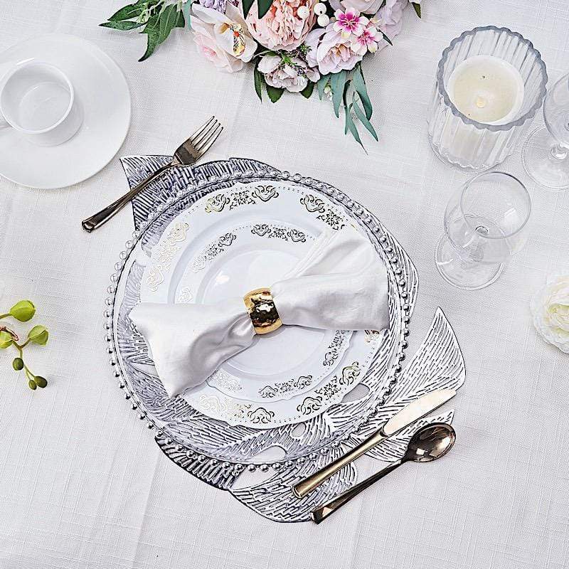 6 pcs 18" Tropical Monstera Leaf Metallic Vinyl Placemats