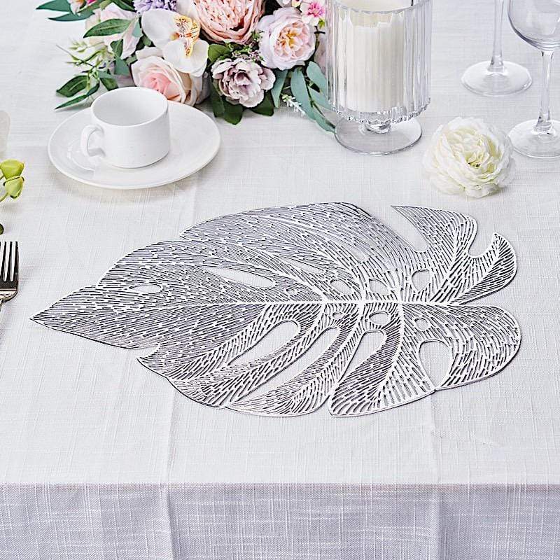 6 pcs 18" Tropical Monstera Leaf Metallic Vinyl Placemats