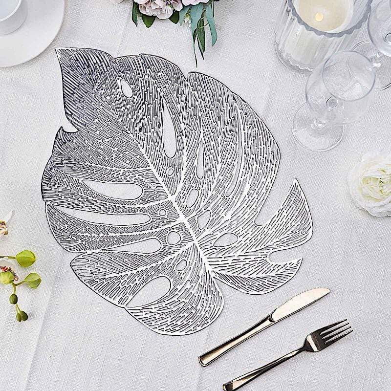 6 pcs 18" Tropical Monstera Leaf Metallic Vinyl Placemats