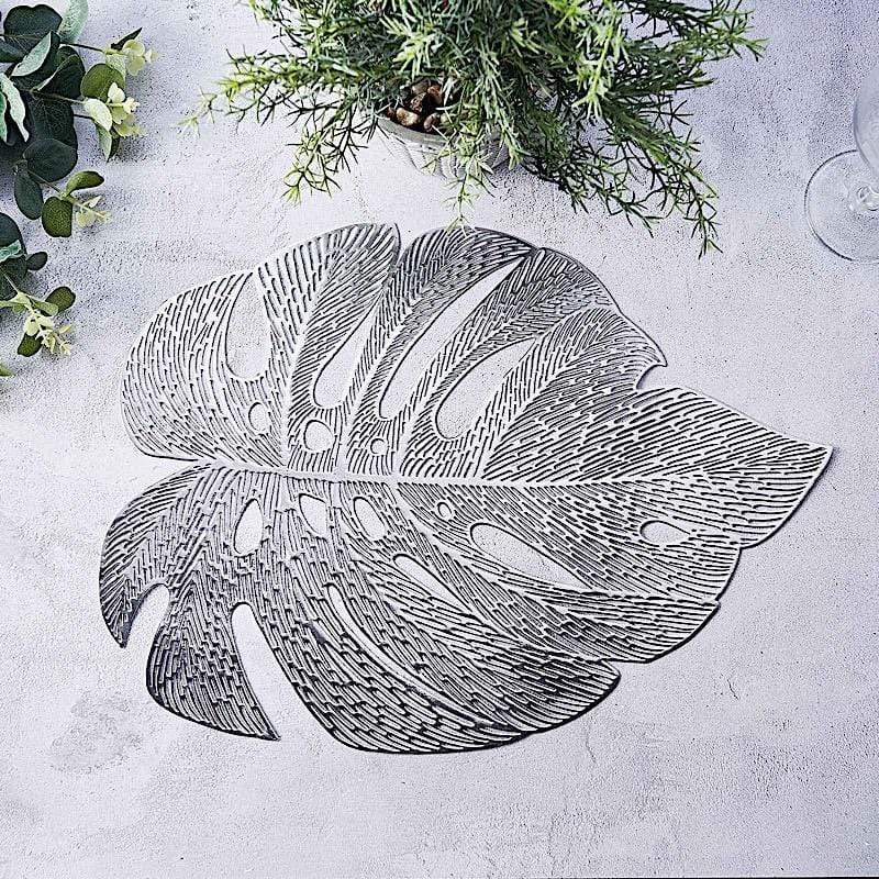 6 pcs 18" Tropical Monstera Leaf Metallic Vinyl Placemats