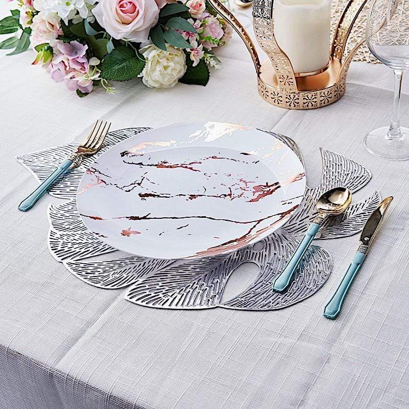 6 pcs 18" Tropical Monstera Leaf Metallic Vinyl Placemats