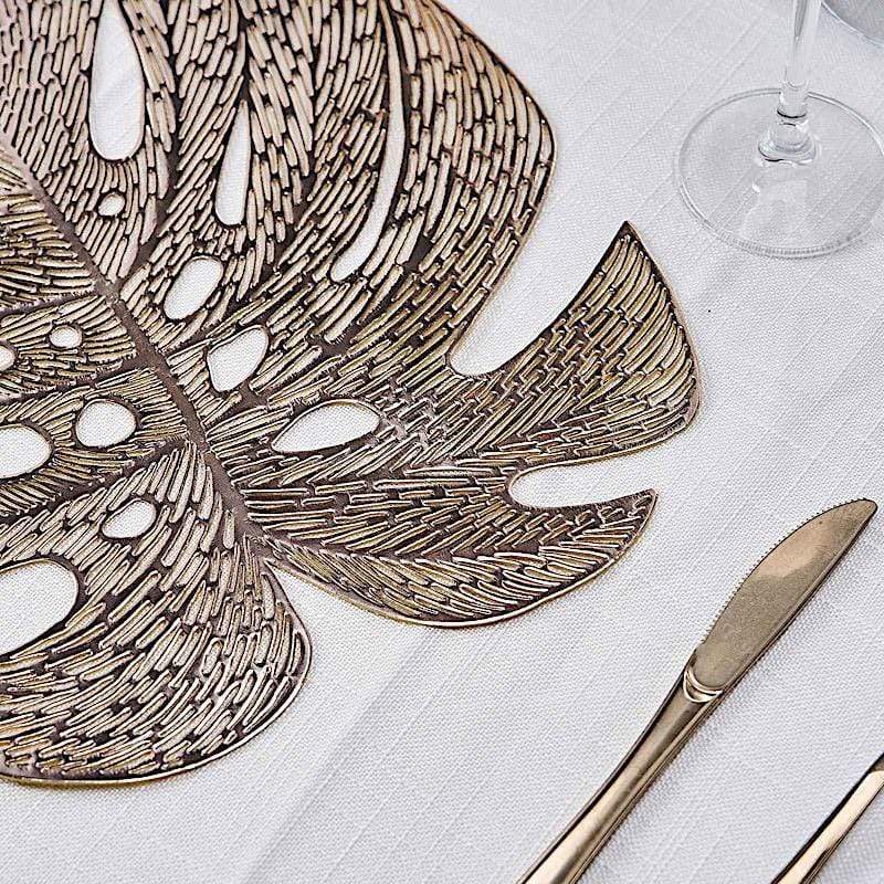 6 pcs 18" Tropical Monstera Leaf Metallic Vinyl Placemats