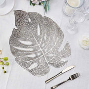 6 pcs 18" Tropical Monstera Leaf Metallic Vinyl Placemats