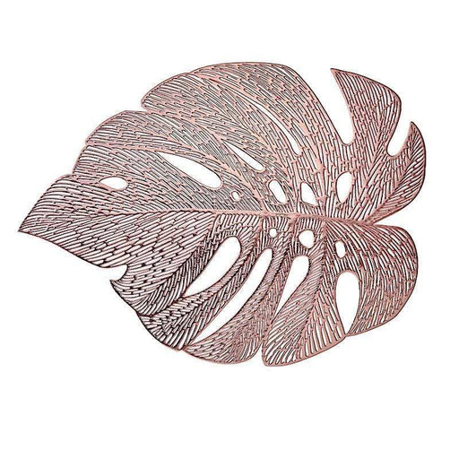 6 pcs 18" Tropical Monstera Leaf Metallic Vinyl Placemats PLMAT_VIN14_054