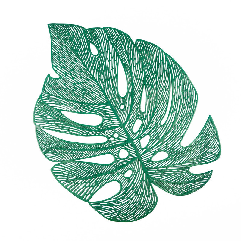 6 pcs 18" Tropical Monstera Leaf Metallic Vinyl Placemats PLMAT_VIN14_GRN
