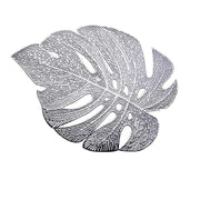 6 pcs 18" Tropical Monstera Leaf Metallic Vinyl Placemats PLMAT_VIN14_SILV