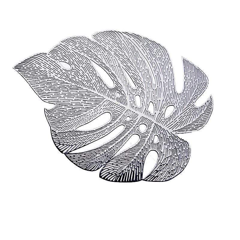 6 pcs 18" Tropical Monstera Leaf Metallic Vinyl Placemats PLMAT_VIN14_SILV