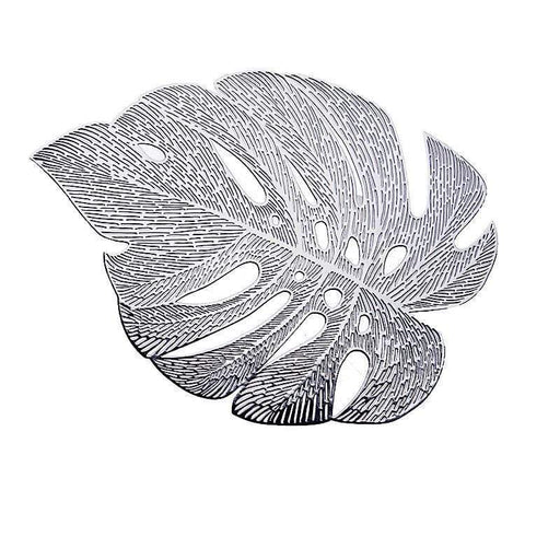 6 pcs 18" Tropical Monstera Leaf Metallic Vinyl Placemats PLMAT_VIN14_SILV