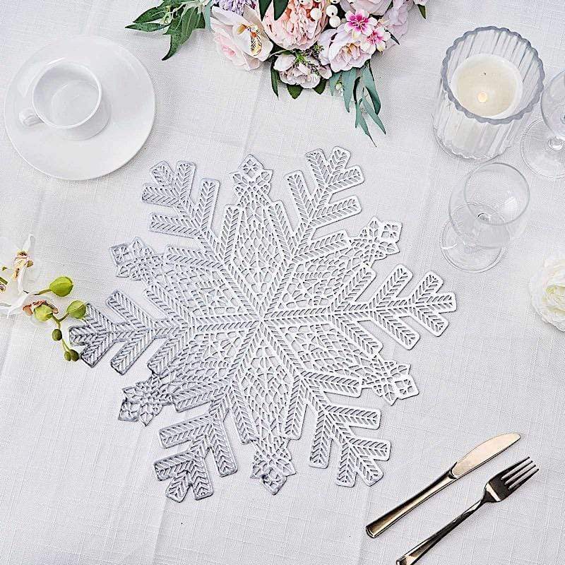 6 pcs 18" wide Snowflake Round Vinyl Placemats - Silver PLMAT_VIN19_SILV