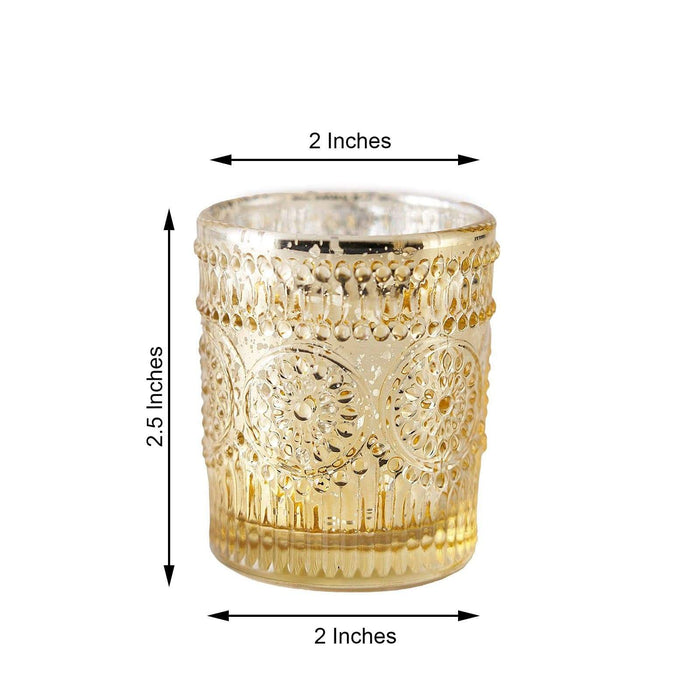 6 pcs 2.5" Mercury Glass Votive Candle Holders with Primrose Design