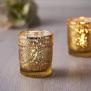 6 pcs 2.5" Mercury Glass Votive Candle Holders with Primrose Design