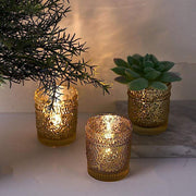 6 pcs 2.5" Mercury Glass Votive Candle Holders with Primrose Design