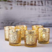 6 pcs 2.5" Mercury Glass Votive Candle Holders with Primrose Design