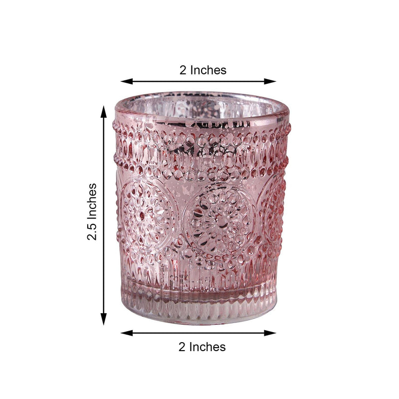 6 pcs 2.5" Mercury Glass Votive Candle Holders with Primrose Design