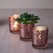6 pcs 2.5" Mercury Glass Votive Candle Holders with Primrose Design