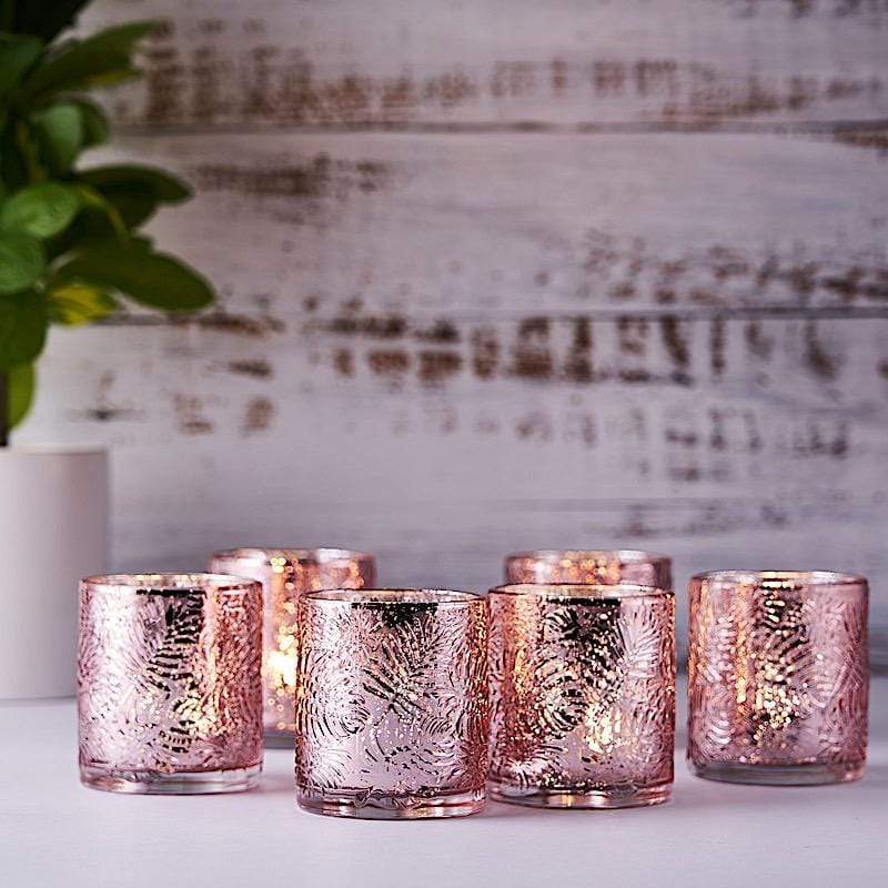 6 pcs 2.5" Mercury Glass Votive Candle Holders with Primrose Design