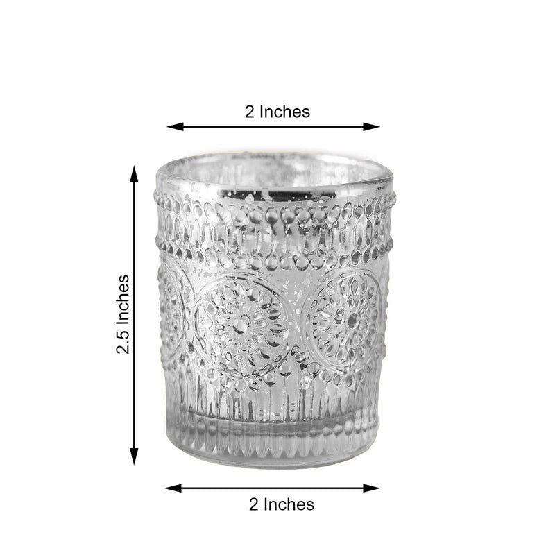 6 pcs 2.5" Mercury Glass Votive Candle Holders with Primrose Design