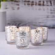 6 pcs 2.5" Mercury Glass Votive Candle Holders with Primrose Design