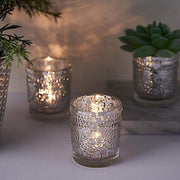 6 pcs 2.5" Mercury Glass Votive Candle Holders with Primrose Design