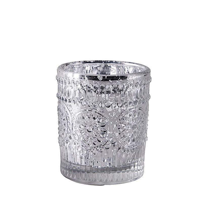 6 pcs 2.5" Mercury Glass Votive Candle Holders with Primrose Design CAND_HOLD_009_S_MSILV