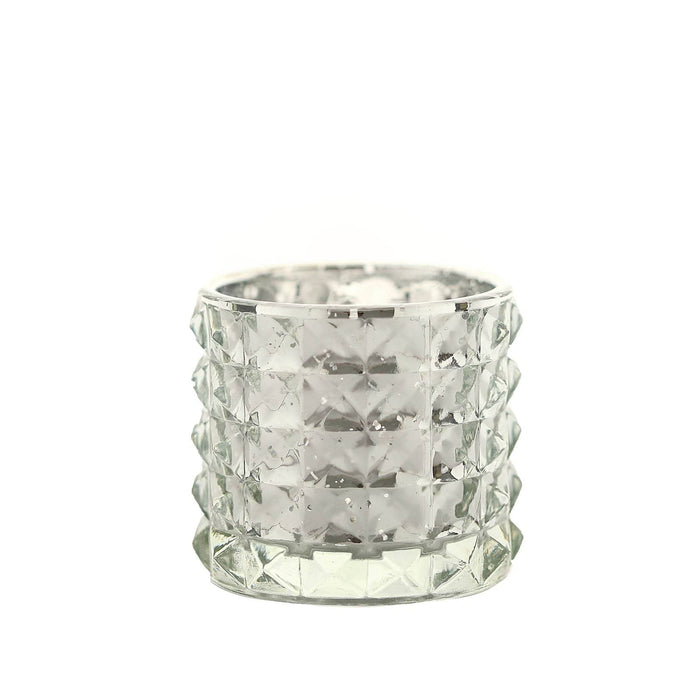 6 pcs 2.5" Round Studded Mercury Glass Votive Candle Holders CAND_HOLD_010_S_MSILV
