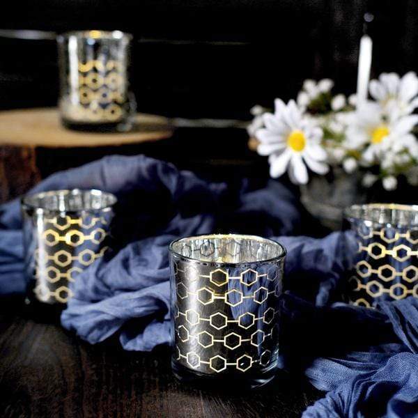 6 pcs 3" Mercury Glass Votive Candle Holders with Honeycomb Design
