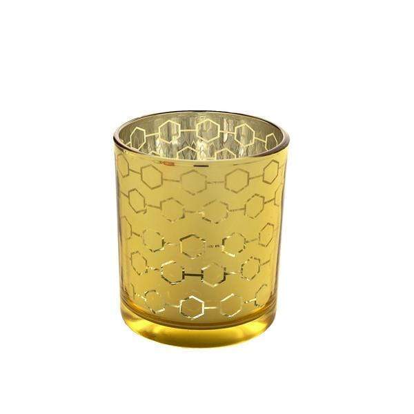 6 pcs 3" Mercury Glass Votive Candle Holders with Honeycomb Design CAND_HOLD_005_S_GOLD