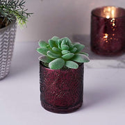 6 pcs 3" Mercury Glass Votive Candle Holders with Leaves Design