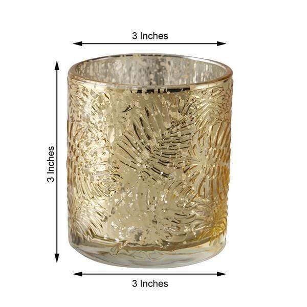 6 pcs 3" Mercury Glass Votive Candle Holders with Leaves Design