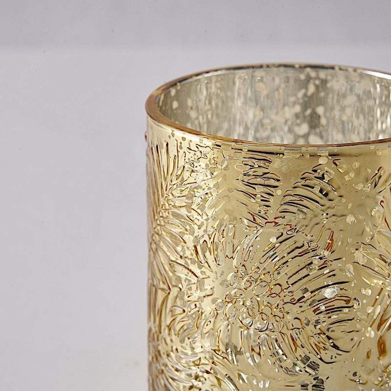 6 pcs 3" Mercury Glass Votive Candle Holders with Leaves Design
