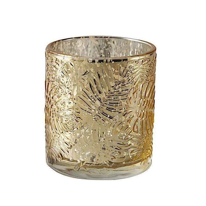 6 pcs 3" Mercury Glass Votive Candle Holders with Leaves Design CAND_HOLD_008_S_MGOLD