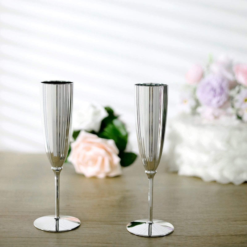 6 pcs 5 oz Premium Metallic Plastic Champagne Flutes - Disposable Tableware