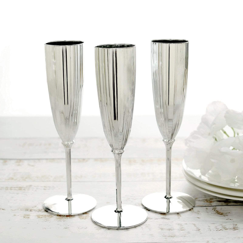 6 pcs 5 oz Premium Metallic Plastic Champagne Flutes - Disposable Tableware